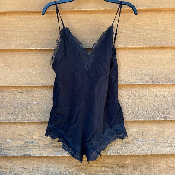 Lovers + Friend Pants - Lovers + Friends Black Lace V-Neck Romper Layered Size XS